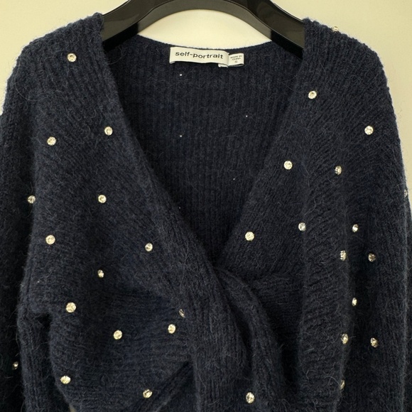 Self-Portrait Front Twist Cropped Sweater - Picture 2 of 6